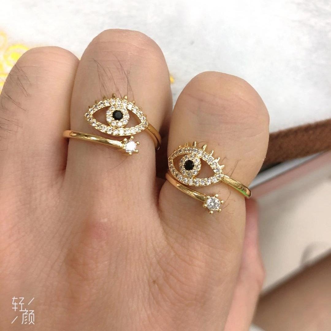 Evil Eye Black Gold CZ Adjustable Free Size Band Ring Gift Bulk