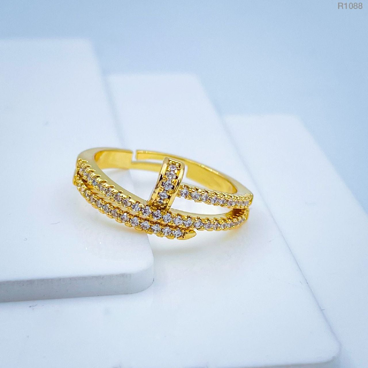 Gold Cubic Zirconia Adjustable Free Size Band Ring Women Gift Bulk Main image