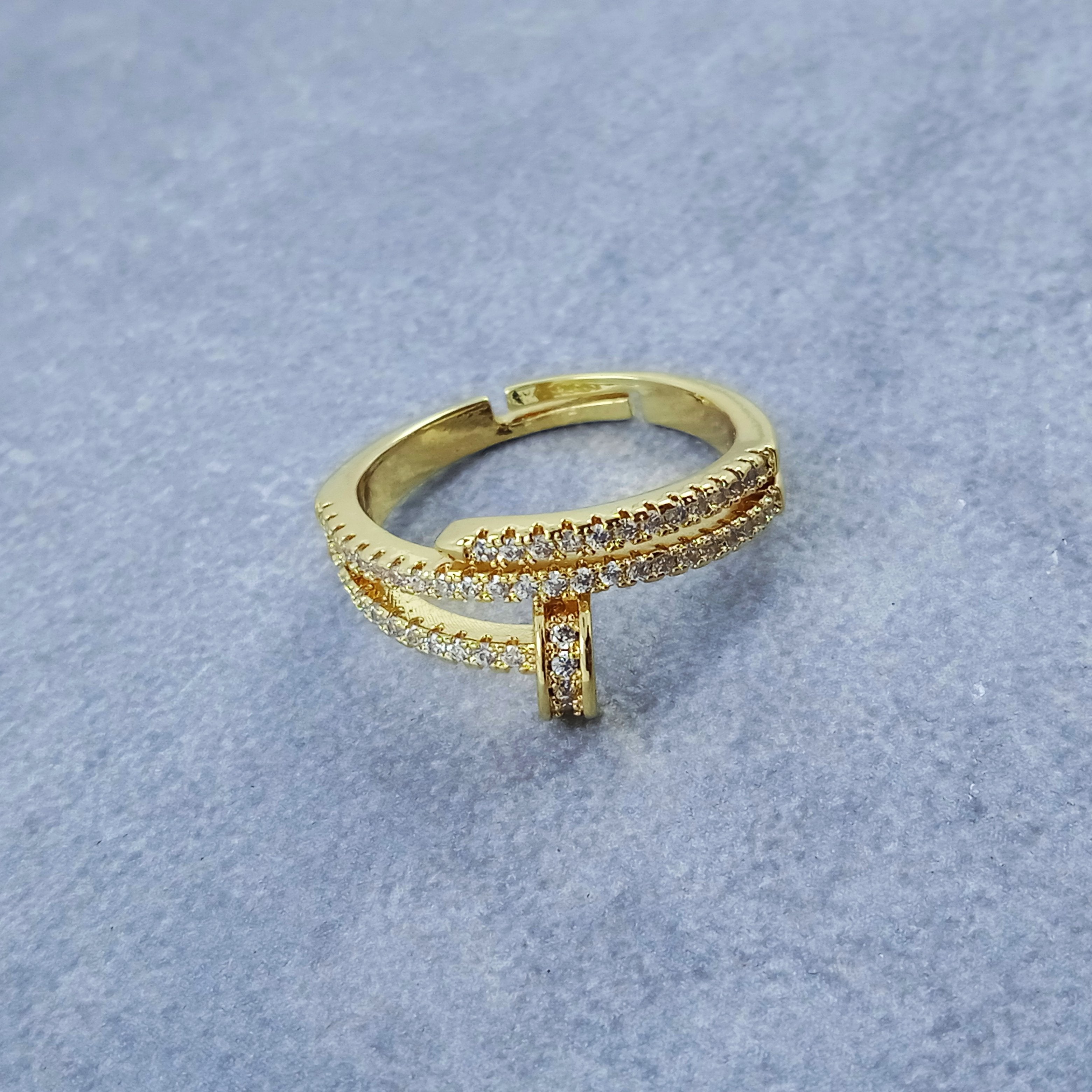 Gold Cubic Zirconia Adjustable Free Size Band Ring Women Gift Bulk Secondary image