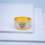 Heart Evil Eye White Enamel Gold Adjustable Band Ring Gift Bulk