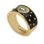 Heart Evil Eye White Enamel Gold Adjustable Band Ring Gift Bulk