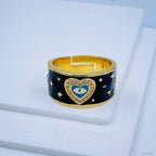 Heart Evil Eye White Enamel Gold Adjustable Band Ring Gift Bulk