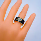 Heart Evil Eye White Enamel Gold Adjustable Band Ring Gift Bulk