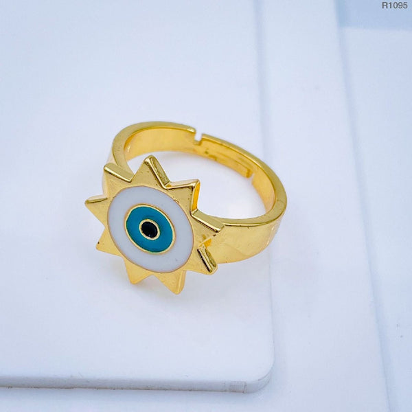 Sun Evil Eye White Enamel Gold Adjustable Band Ring Gift Bulk Main image