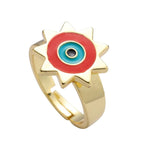 Sun Evil Eye White Enamel Gold Adjustable Band Ring Gift Bulk