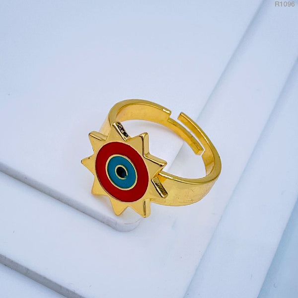 Sun Evil Eye White Enamel Gold Adjustable Band Ring Gift Bulk Secondary image