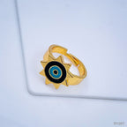 Sun Evil Eye White Enamel Gold Adjustable Band Ring Gift Bulk