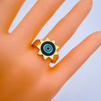 Sun Evil Eye White Enamel Gold Adjustable Band Ring Gift Bulk