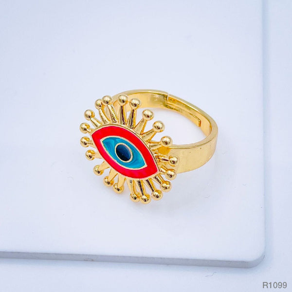 Flower Evil Eye White Enamel Gold Adjustable Band Ring Gift Bulk Secondary image