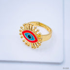 Flower Evil Eye White Enamel Gold Adjustable Band Ring Gift Bulk