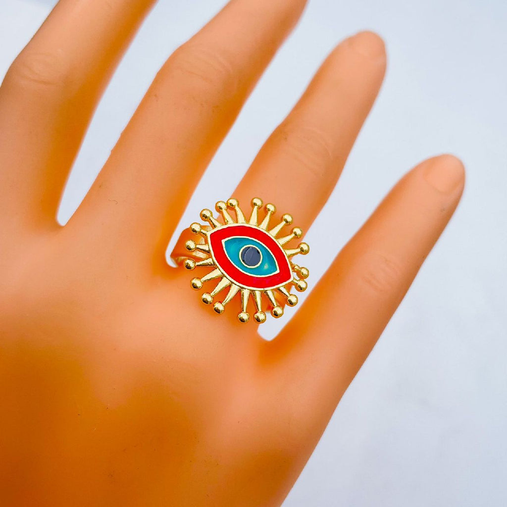 Flower Evil Eye White Enamel Gold Adjustable Band Ring Gift Bulk