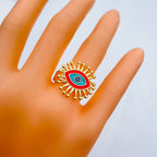 Flower Evil Eye White Enamel Gold Adjustable Band Ring Gift Bulk