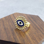 Flower Evil Eye White Enamel Gold Adjustable Band Ring Gift Bulk