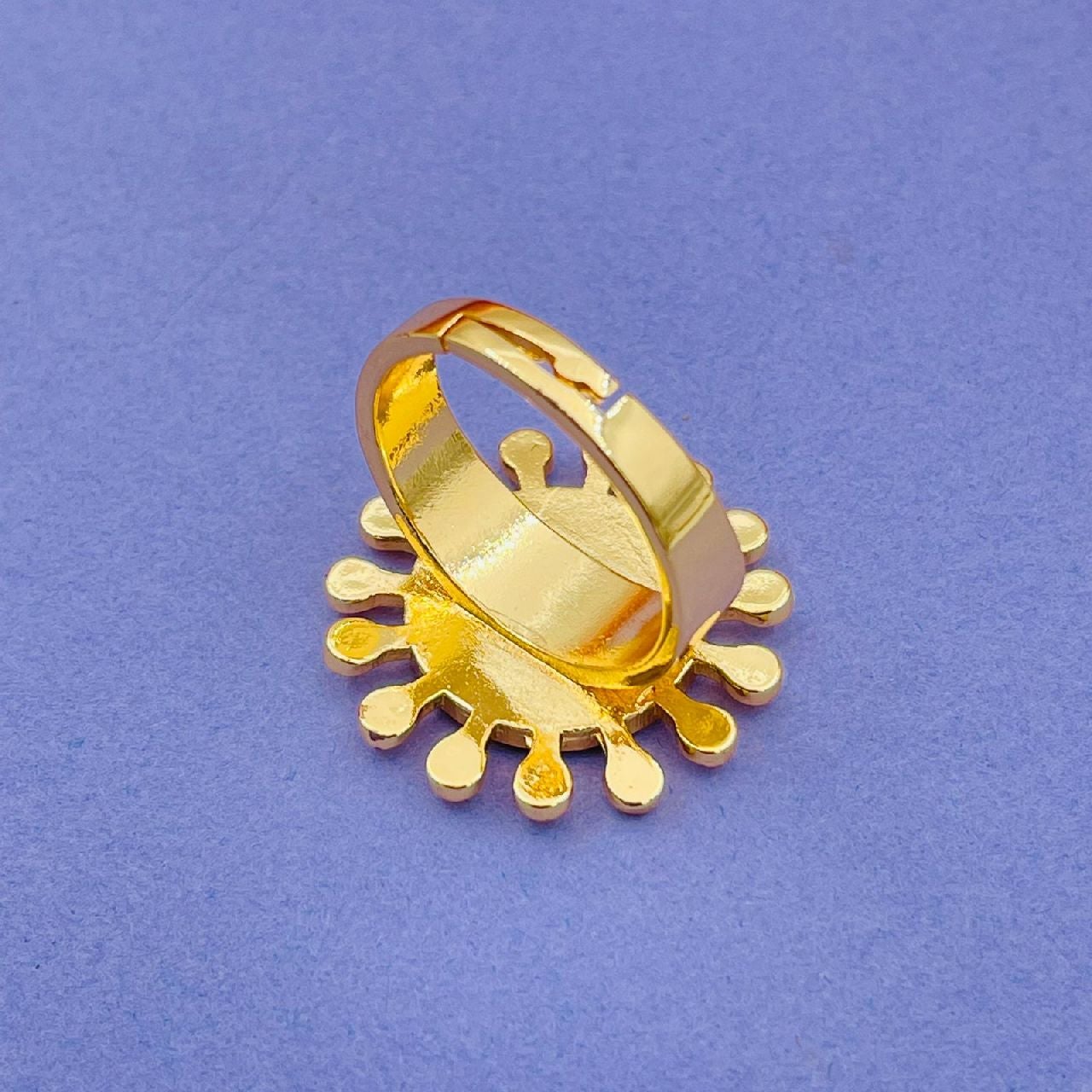 Flower Round Evil Eye Blue Enamel Gold Adjustable Band Ring Gift Bulk