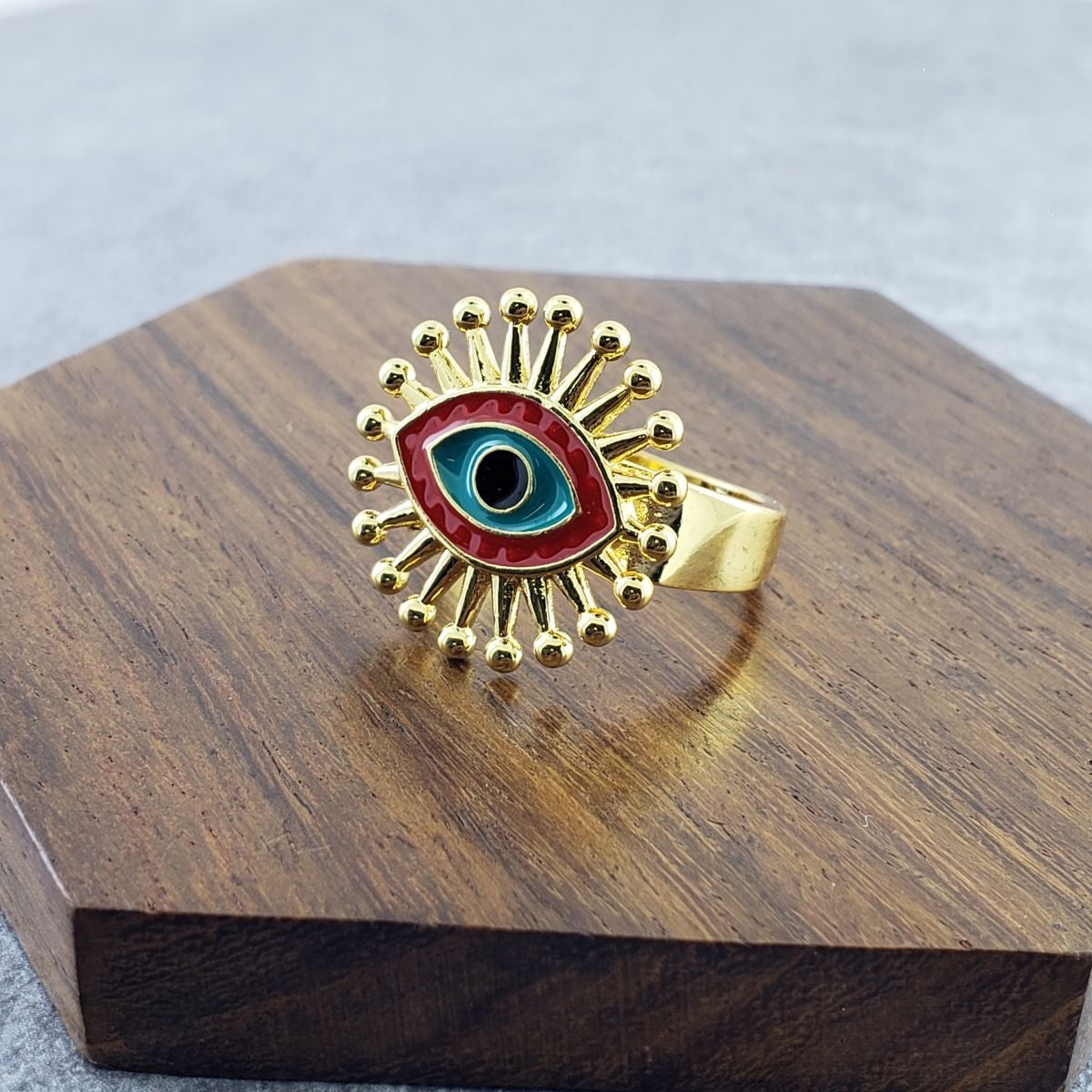 Flower Evil Eye White Enamel Gold Adjustable Band Ring Gift Bulk