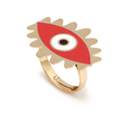 Flower Oval Evil Eye Red Enamel Gold Adjustable Band Ring Gift Bulk