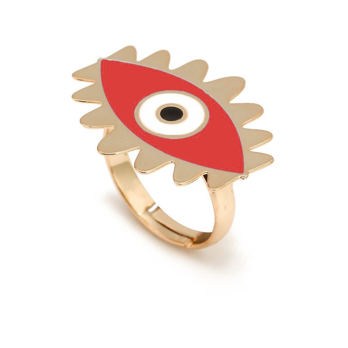 Flower Oval Evil Eye Red Enamel Gold Adjustable Band Ring Gift Bulk
