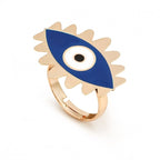 Flower Oval Evil Eye Red Enamel Gold Adjustable Band Ring Gift Bulk