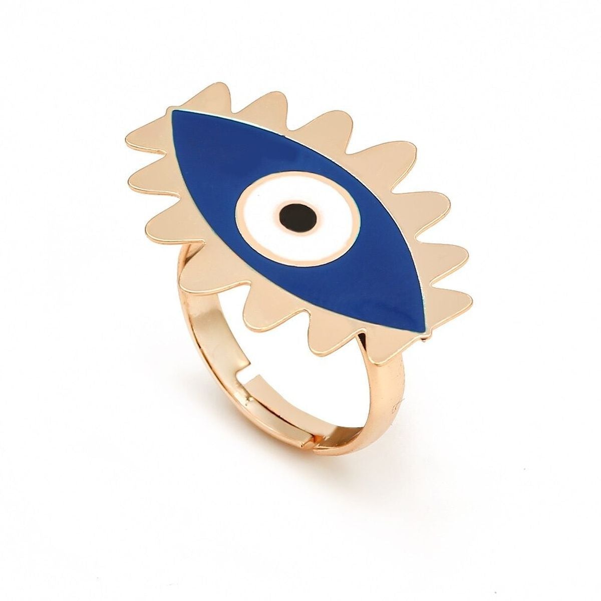 Flower Oval Evil Eye Red Enamel Gold Adjustable Band Ring Gift Bulk