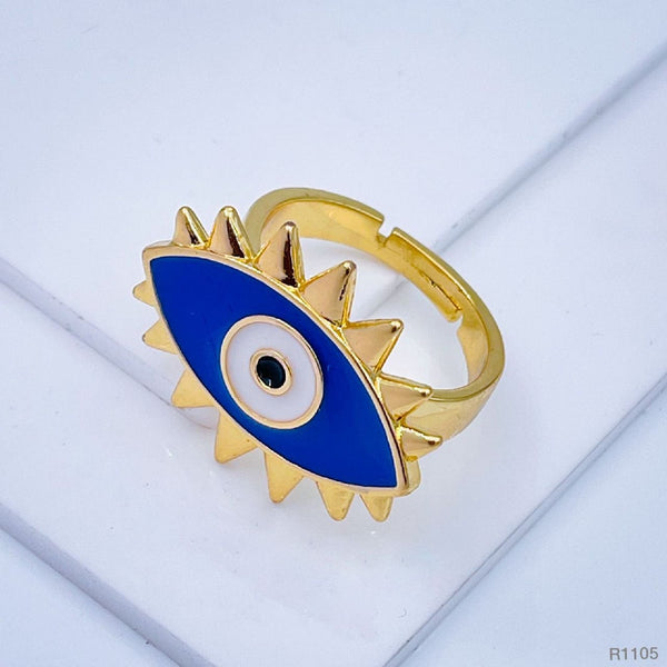 Flower Oval Evil Eye Red Enamel Gold Adjustable Band Ring Gift Bulk Main image
