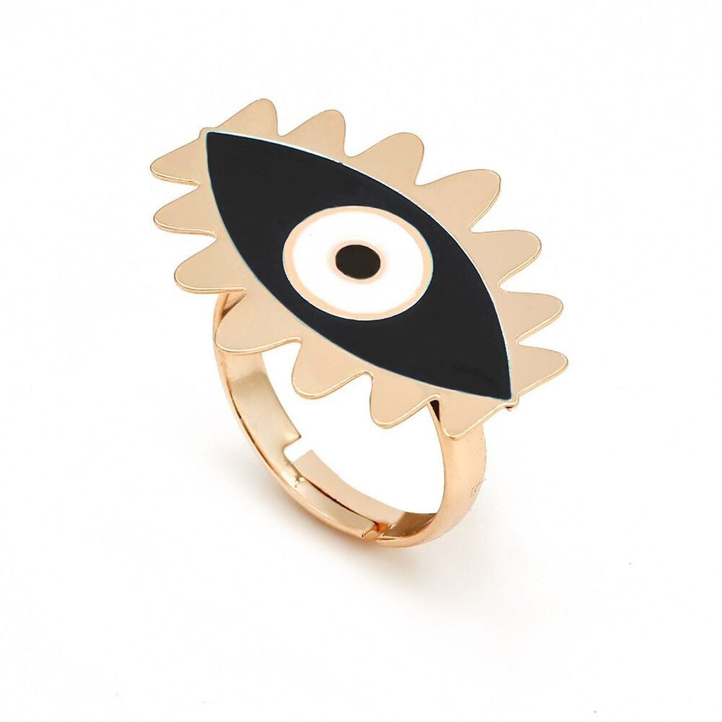Flower Oval Evil Eye Red Enamel Gold Adjustable Band Ring Gift Bulk