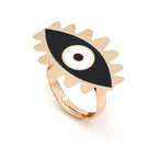Flower Oval Evil Eye Red Enamel Gold Adjustable Band Ring Gift Bulk