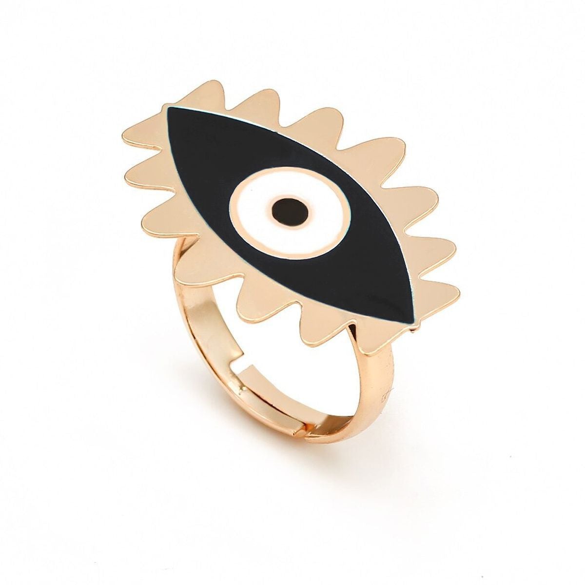 Flower Oval Evil Eye Red Enamel Gold Adjustable Band Ring Gift Bulk