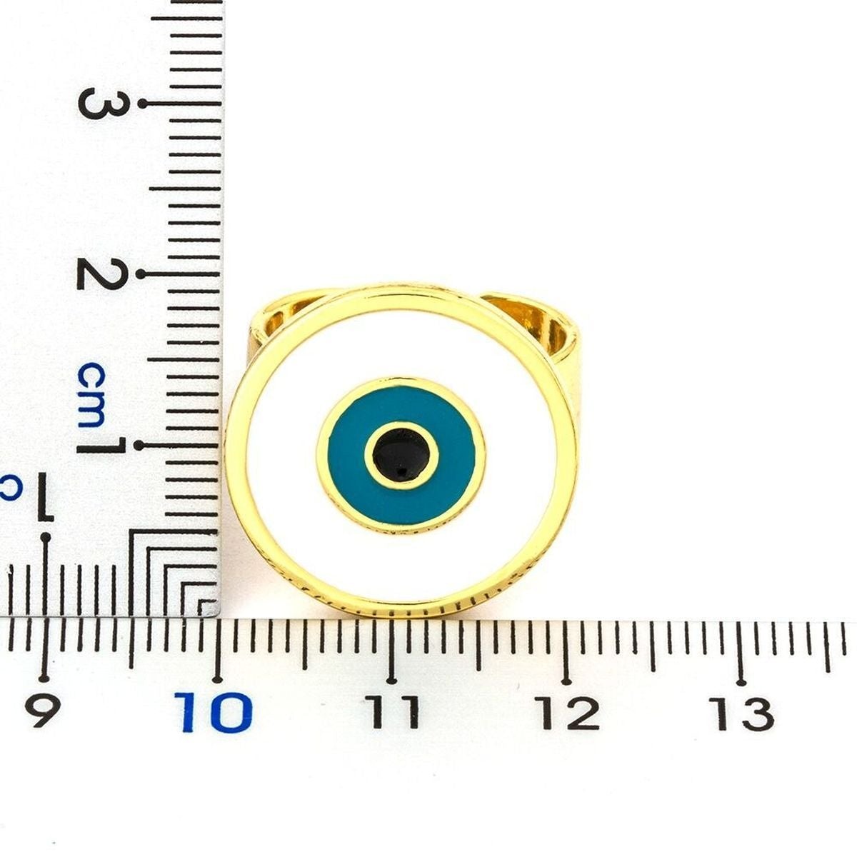 Round Evil Eye White Enamel Gold Adjustable Band Ring Gift Bulk