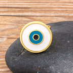 Round Evil Eye White Enamel Gold Adjustable Band Ring Gift Bulk