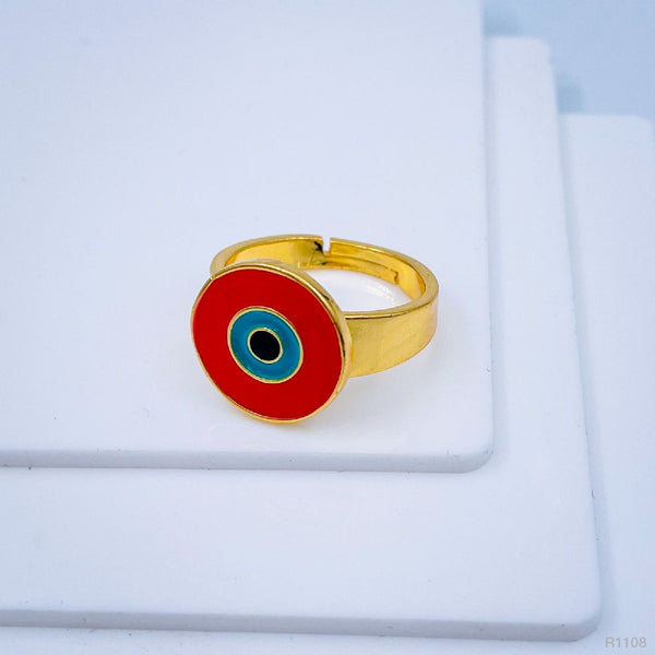 Round Evil Eye White Enamel Gold Adjustable Band Ring Gift Bulk Secondary image