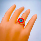 Round Evil Eye White Enamel Gold Adjustable Band Ring Gift Bulk