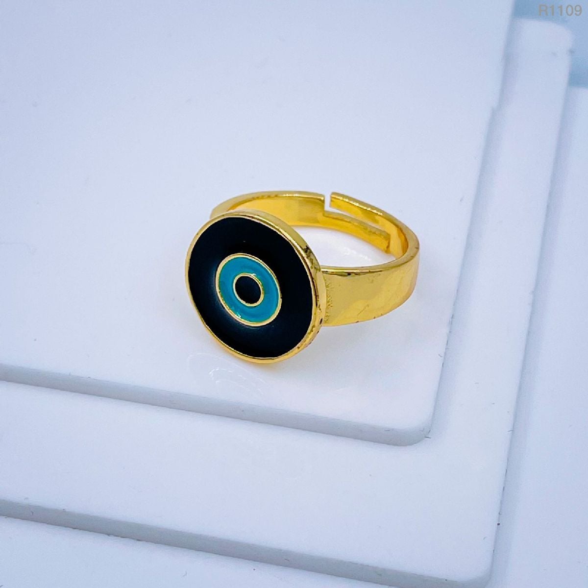Round Evil Eye White Enamel Gold Adjustable Band Ring Gift Bulk