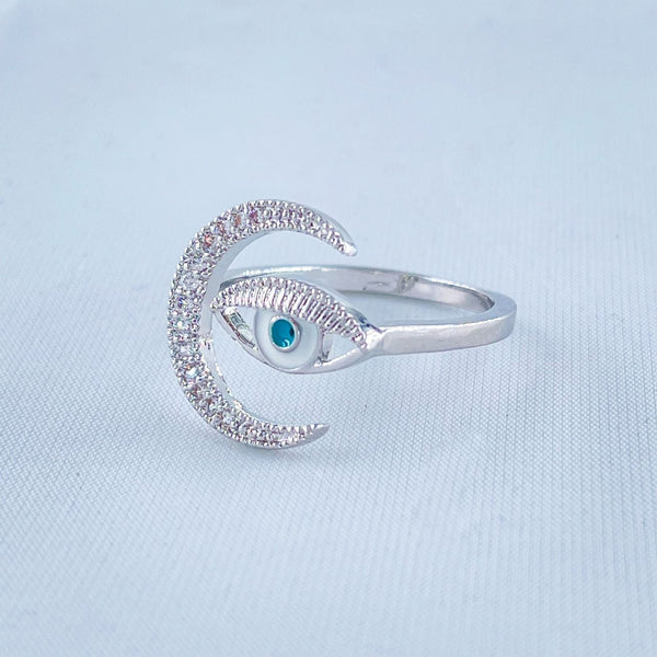 Evil Eye Silver Copper Band Ring Adjustable Free Size For Women Bulk Main image