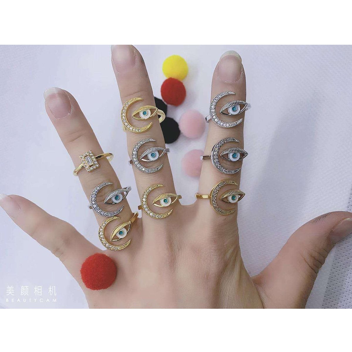 Evil Eye Silver Copper Band Ring Adjustable Free Size For Women Bulk