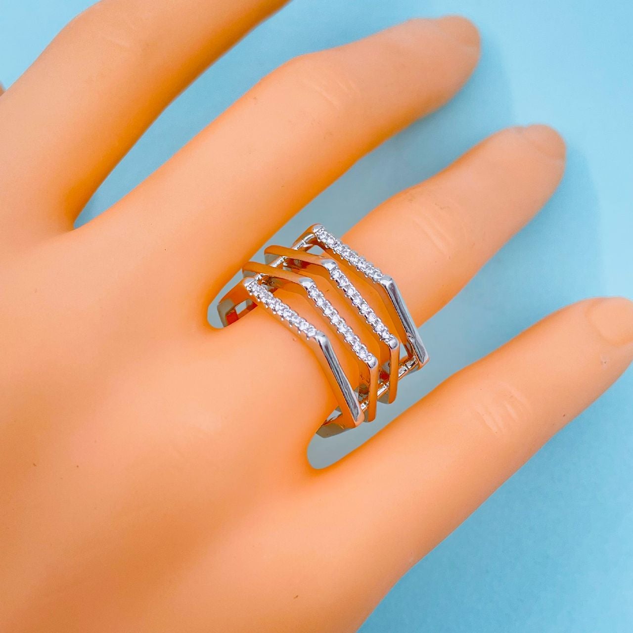 Hexagon Silver Copper Band Ring Adjustable Free Size For Women Bulk