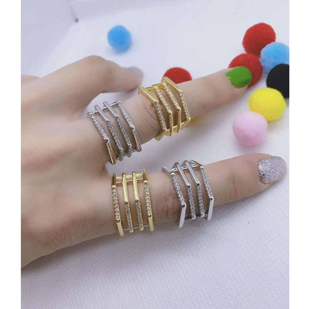 Hexagon Silver Copper Band Ring Adjustable Free Size For Women Bulk