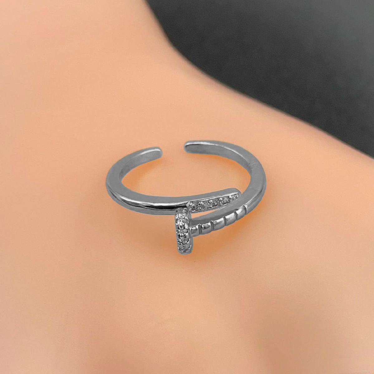 Silver Copper Band Ring Adjustable Free Size For Women Bulk Secondary image