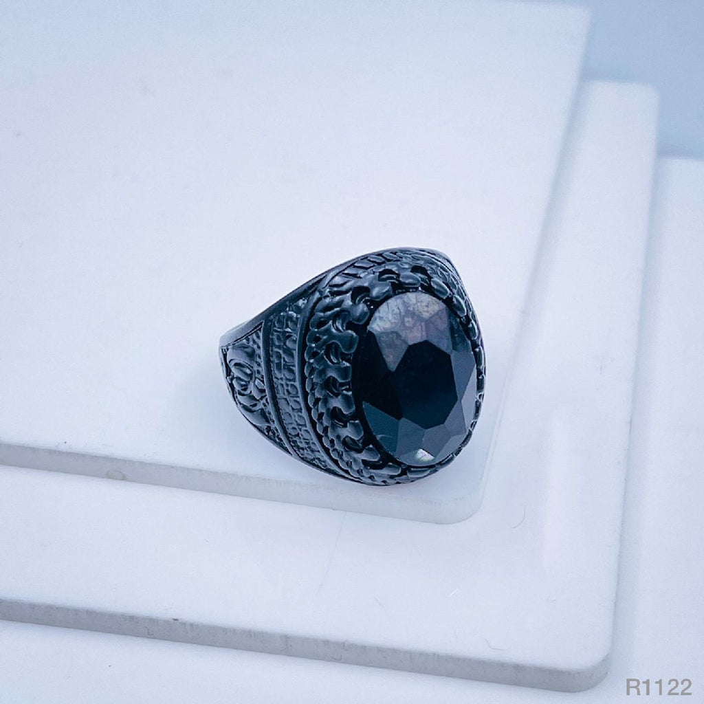Stylish Daily Party Biker Alloy Crystal Black Round Ring For Men Bulk