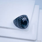 Stylish Daily Party Biker Alloy Crystal Black Round Ring For Men Bulk