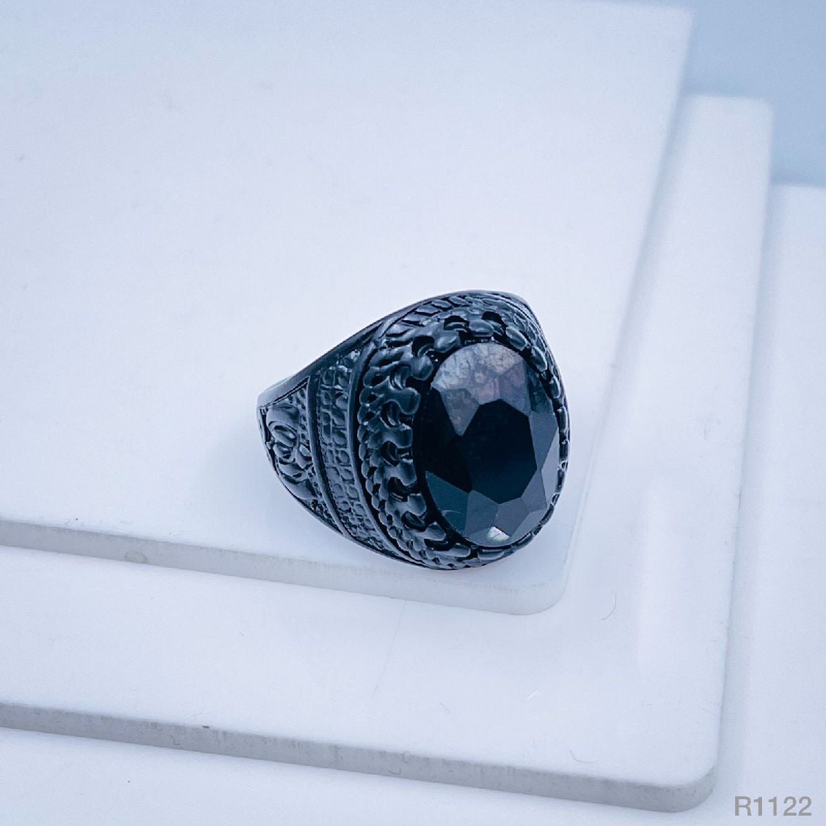 Stylish Daily Party Biker Alloy Crystal Black Round Ring For Men Bulk