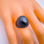 Stylish Daily Party Biker Alloy Crystal Black Round Ring For Men Bulk