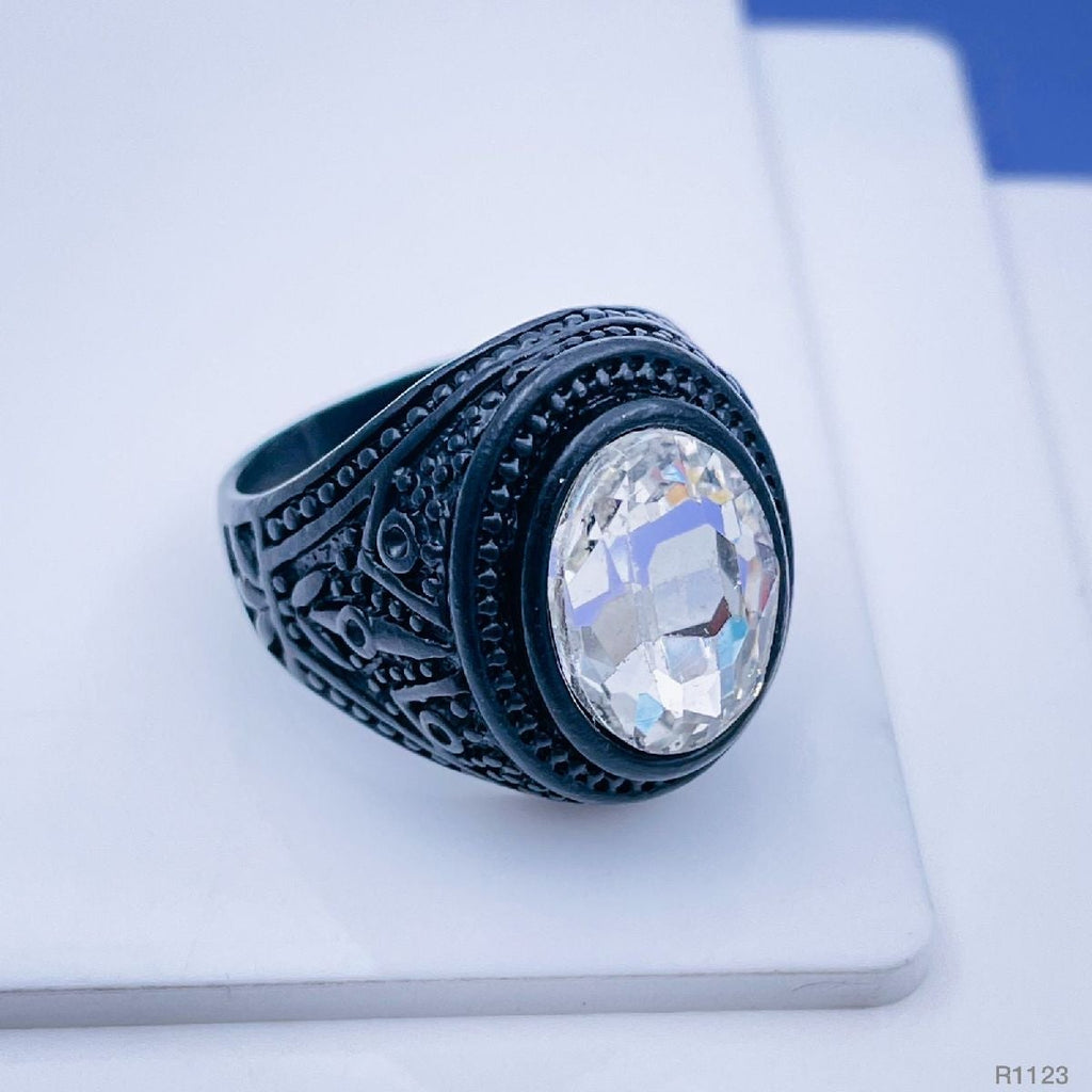 Stylish Daily Party Biker Alloy Crystal White Round Ring For Men Bulk