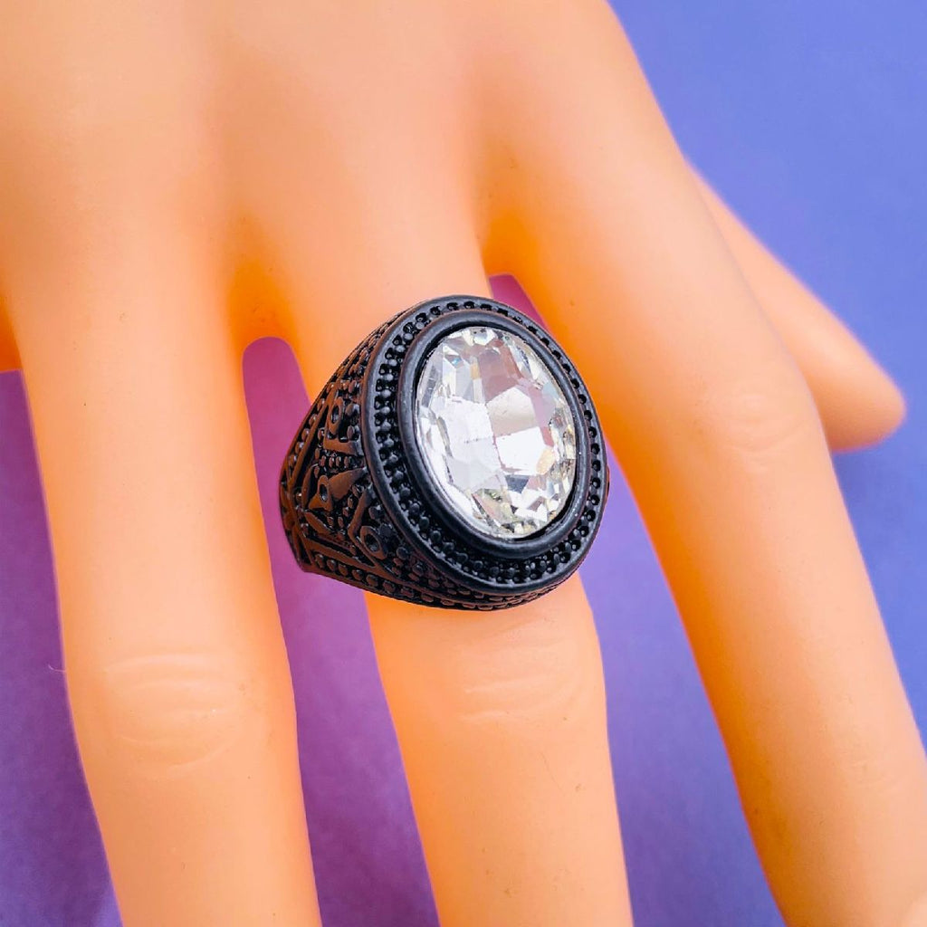 Stylish Daily Party Biker Alloy Crystal White Round Ring For Men Bulk