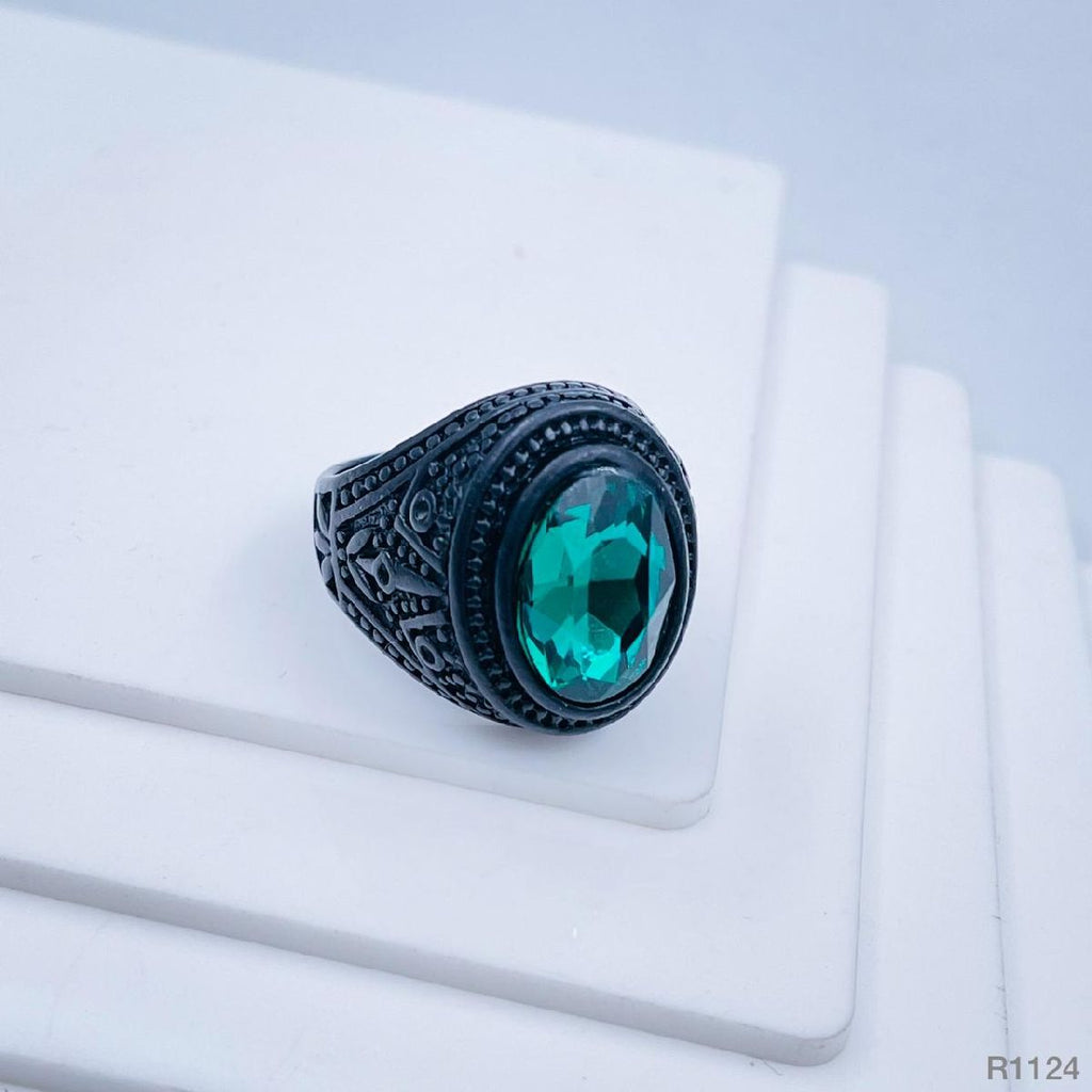 Stylish Daily Party Biker Alloy Crystal Green Round Ring For Men Bulk