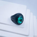 Stylish Daily Party Biker Alloy Crystal Green Round Ring For Men Bulk