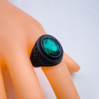 Stylish Daily Party Biker Alloy Crystal Green Round Ring For Men Bulk