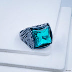Stylish Daily Party Biker Alloy Crystal Green Square Ring For Men