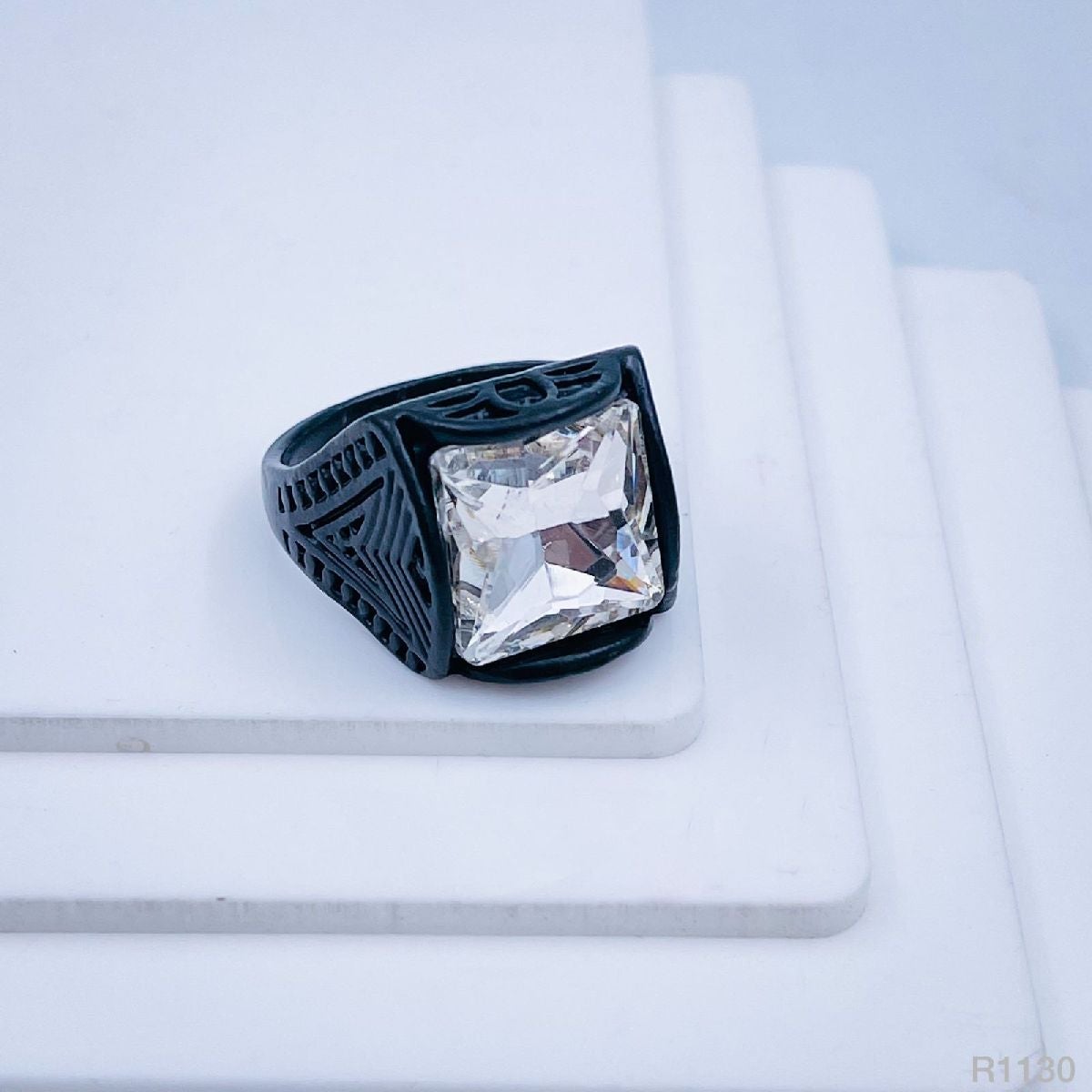 Stylish Daily Party Biker Alloy Crystal White Square Ring For Men Main image