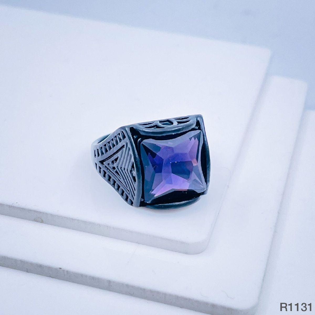 Stylish Daily Party Biker Alloy Crystal Purple Square Ring Men Bulk