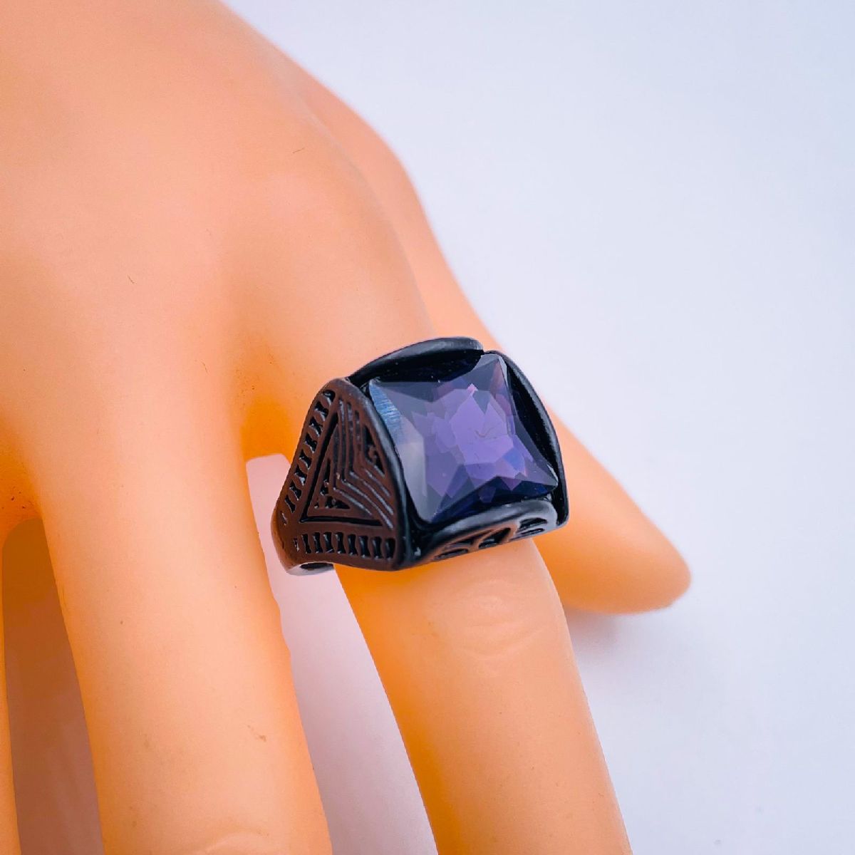 Stylish Daily Party Biker Alloy Crystal Purple Square Ring Men Bulk